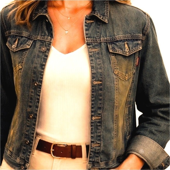 Eddie Bauer Jackets & Blazers - Eddie Bauer True Vintage L 90's 100% Cotton Denim Distressed Trucker Jacket